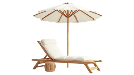 Lounge chair and umbrella isolated on transparent background