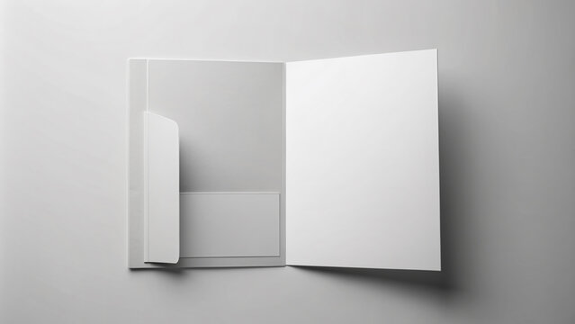 Isolated white folder with a mock-up pocket on the cover, opened to reveal a blank space for inserting design or marketing materials.