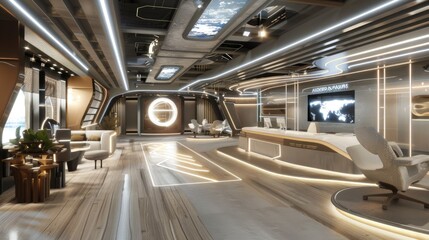 Obraz premium Office interior with a futuristic touch and digital displays