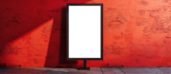 Blank vertical poster mockup on red wall