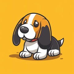 Adorable cartoon beagle puppy with a bright yellow background.