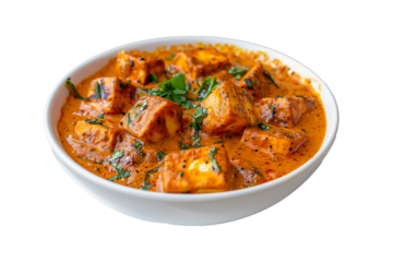 Paneer butter masala in bowl isolated on transparent background
