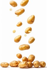 Obraz premium Falling Potatoes isolated on white background, full depth of field