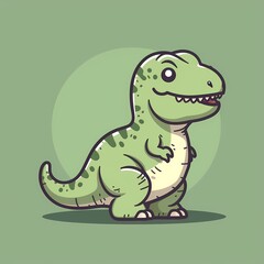 Fototapeta premium A cheerful green cartoon dinosaur standing against a light green background.