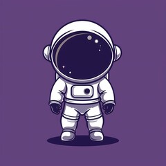 Cute cartoon astronaut in a white suit against a purple background.