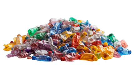 Pile of plastic bottles trash isolated on transparent background