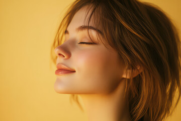 Fototapeta premium A close up of a girl's face with her eyes closed