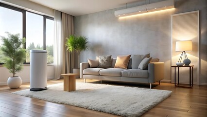 Fototapeta premium Serene Sanctuary: A Cozy Living Room with Air Purifier Generative AI