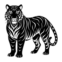 Obraz premium a black and white drawing of a tiger on white background