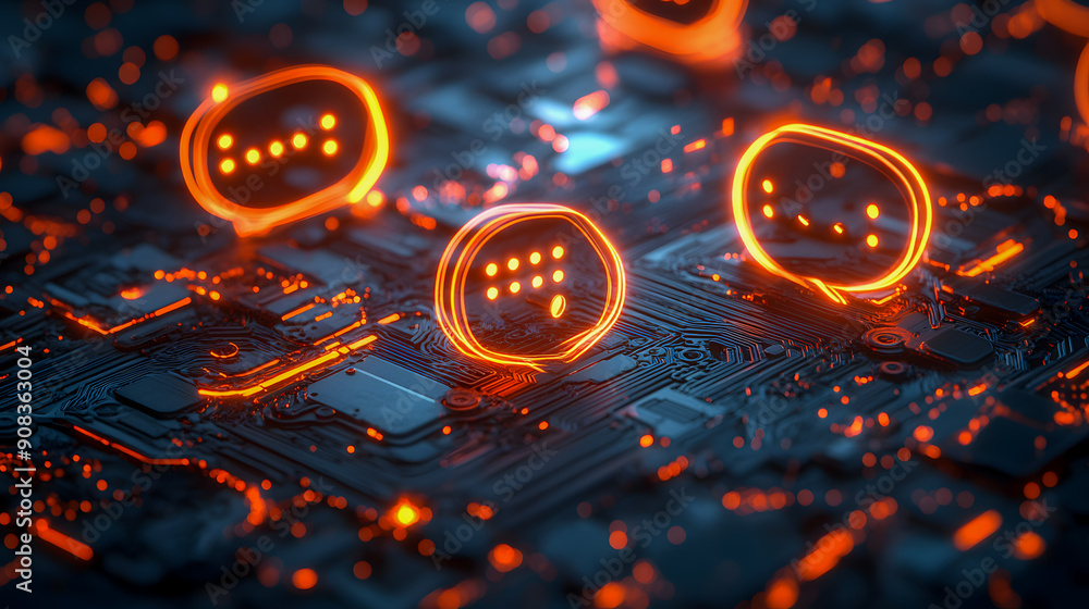 Poster glowing motherboard circuits and futuristic digital technology abstract complex electronic component