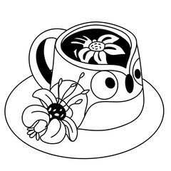 Hot coffee in a cute glass Doodle Outline hand drawing