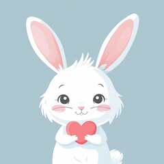 Fototapeta premium Cute cartoon rabbit holding a red heart, perfect for Valentine's Day or children's themes.