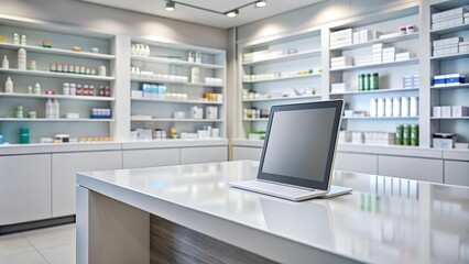 A Modern Pharmacy Interior with Digital Tablet on the Counter  AI Generated