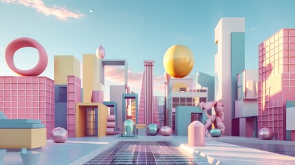 Urban landscape with mix of futuristic and classical architecture