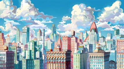 Urban landscape with mix of futuristic and classical architecture