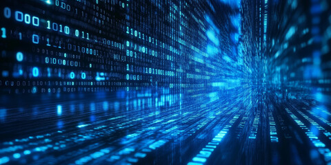 Fototapeta premium Blue digital binary data on computer screen background