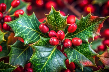Christmas leaves realistic macro photography