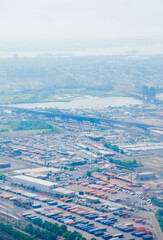 Newark, NJ, USA -07 10 2024: Aerial view of Newark town, Hudson river and New York City 