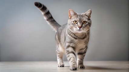 Obraz premium A Dash of Grey: An American Short Hair Cat in Motion Generative AI