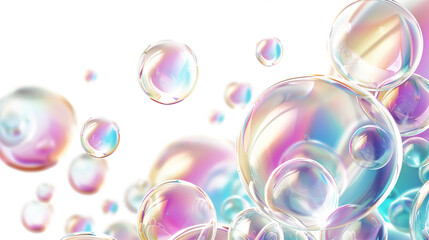 Floating rainbow soap bubbles isolated on transparent background