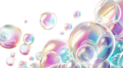 Floating rainbow soap bubbles isolated on transparent background