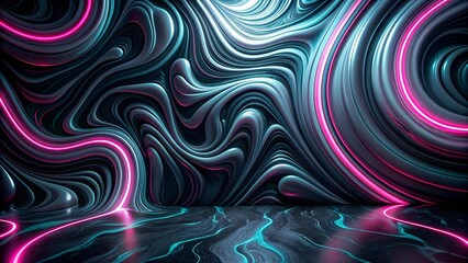 Abstract Swirling Black Marble with Neon Accents  AI Generated