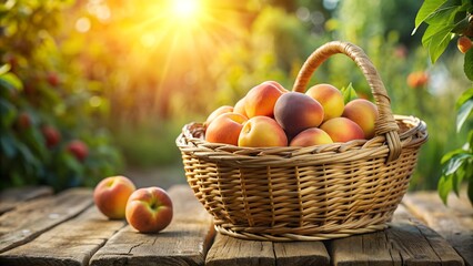 Golden Peach Basket: A Bountiful Harvest of Sun-Kissed Fruit  AI generated