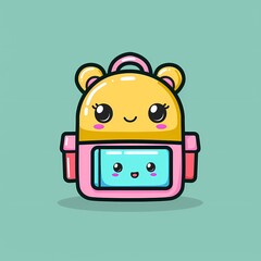 Cute cartoon bear-shaped backpack with a smiling face on a pastel background.