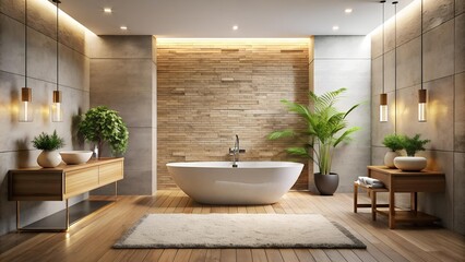 Minimalist Zen Bathroom with Natural Stone and Warm Lighting  Generative AI