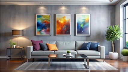 Modern Art in Focus: A Sleek Silver Frame with Abstract Artwork in a Contemporary Gallery Wall  Generative AI