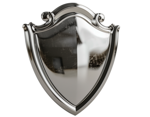 Shield shape of chrome metal material isolated on transparent background