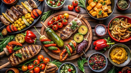 A Symphony of Flavors: A Vibrant Buffet Spread with Grilled Delights  Generative AI