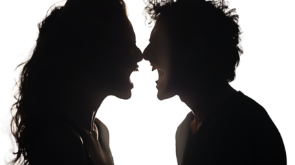 Silhouette of couple having serious argument isolated on transparent background