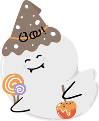 Cute Halloween ghost with candy cartoon