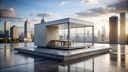 Fototapeta premium A Miniature Modernist Marvel: A Model Home in Concrete and Glass generative AI