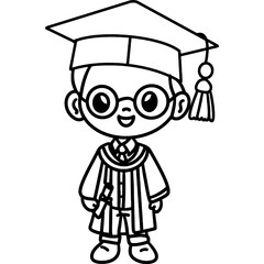 Boy wearing glasses receiving graduation certificate Doodle Outline 