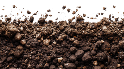 Loose soil is scattered isolated on a transparent background