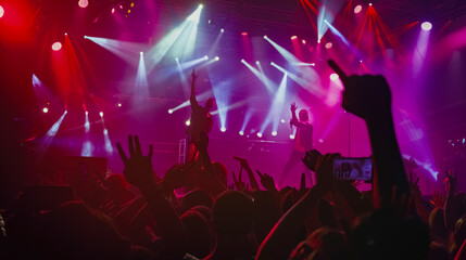 Dynamic concert scene from a 90s hip-hop video, showcasing the era's iconic style and energy