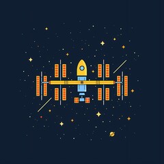 Colorful illustration of a space station against a dark cosmic background.
