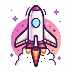 Colorful rocket launching into space with vibrant stars and gradient background.