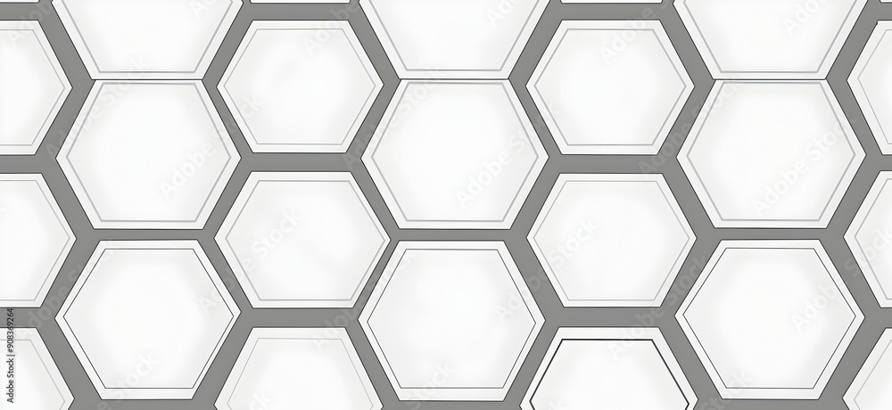 Poster a seamless pattern of hexagons, each with gray lines on white background. the design is minimalist a