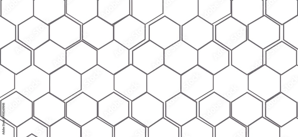 Poster vector illustration of seamless pattern with hexagon grid on white background, simple line drawing v