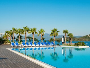 Nice swimming pool outdoors on bright summer day