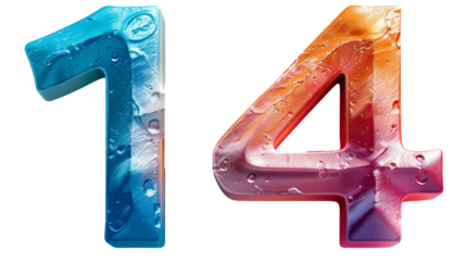 Colorful gradient text "14" on transparent background