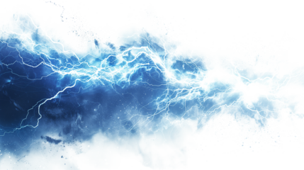 Blue electric current lightning on transparent background