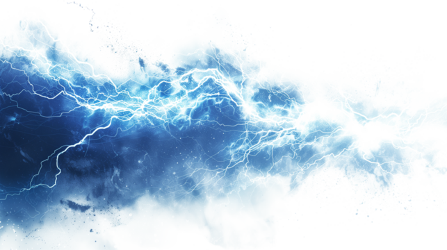 Blue electric current lightning on transparent background - Powered by Adobe