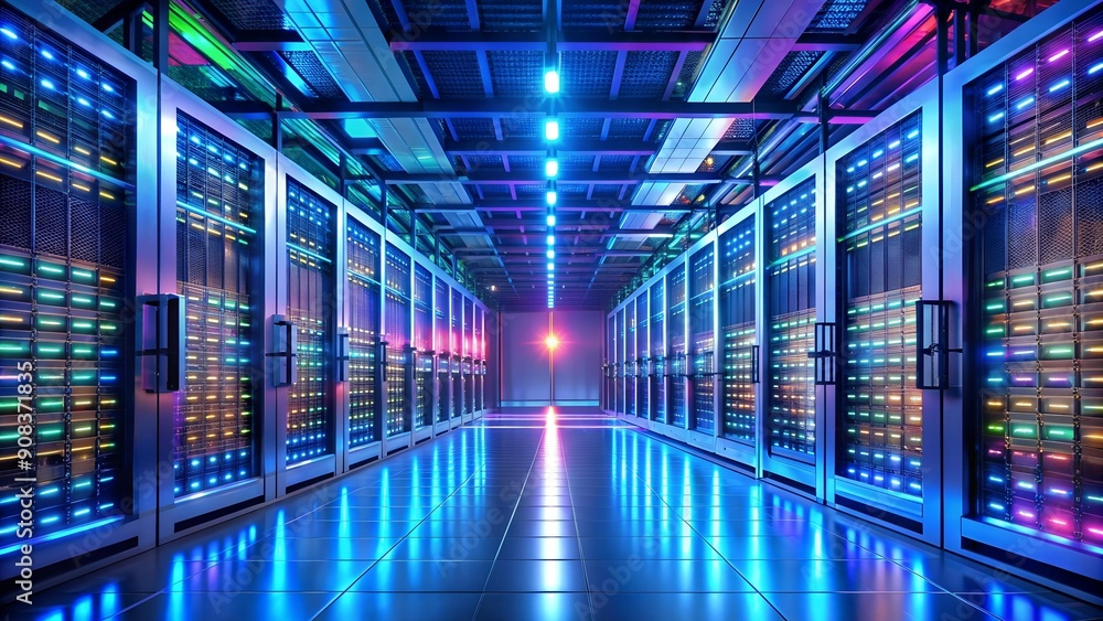 Aufkleber the heart of the digital world: server racks glowing in a futuristic datacenter generative ai