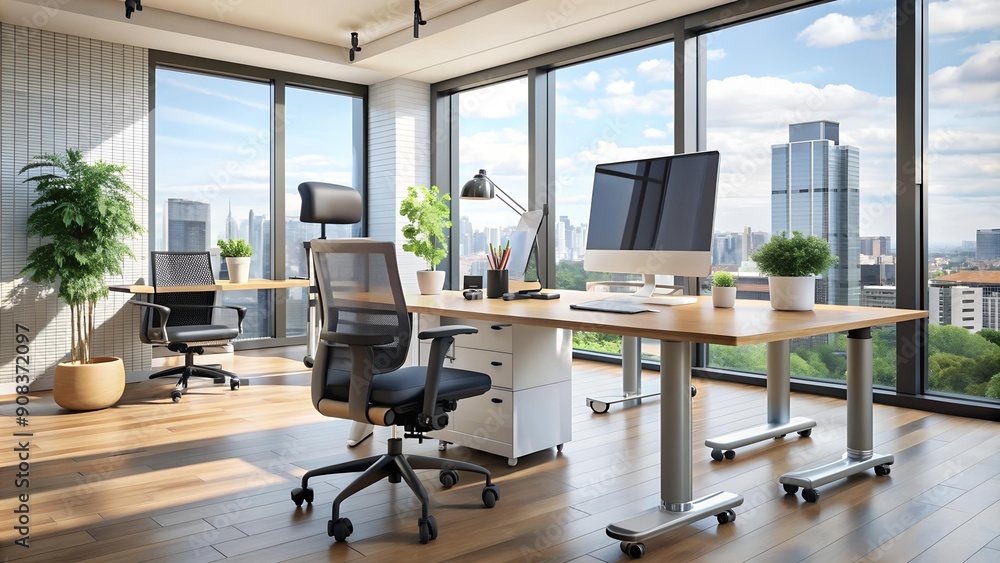 Poster modern office workspace with accessible features ai generated