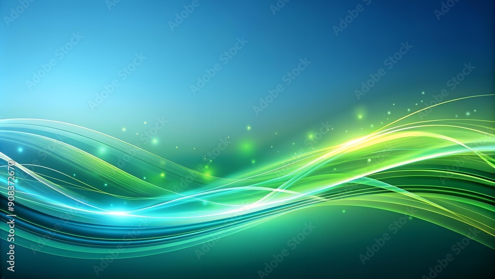 Poster abstract swirls of serenity: a green-blue gradient background with flowing lines ai generated
