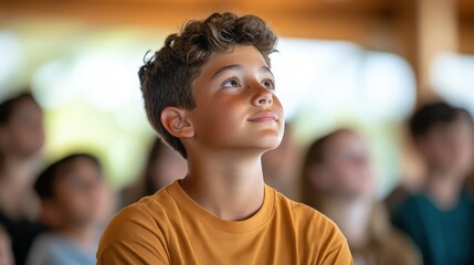 Fototapeta premium Engaged Student at School Club Meeting Captured in Profile View